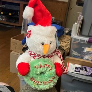 Festive Musical Snowman Plush with Santa Hat